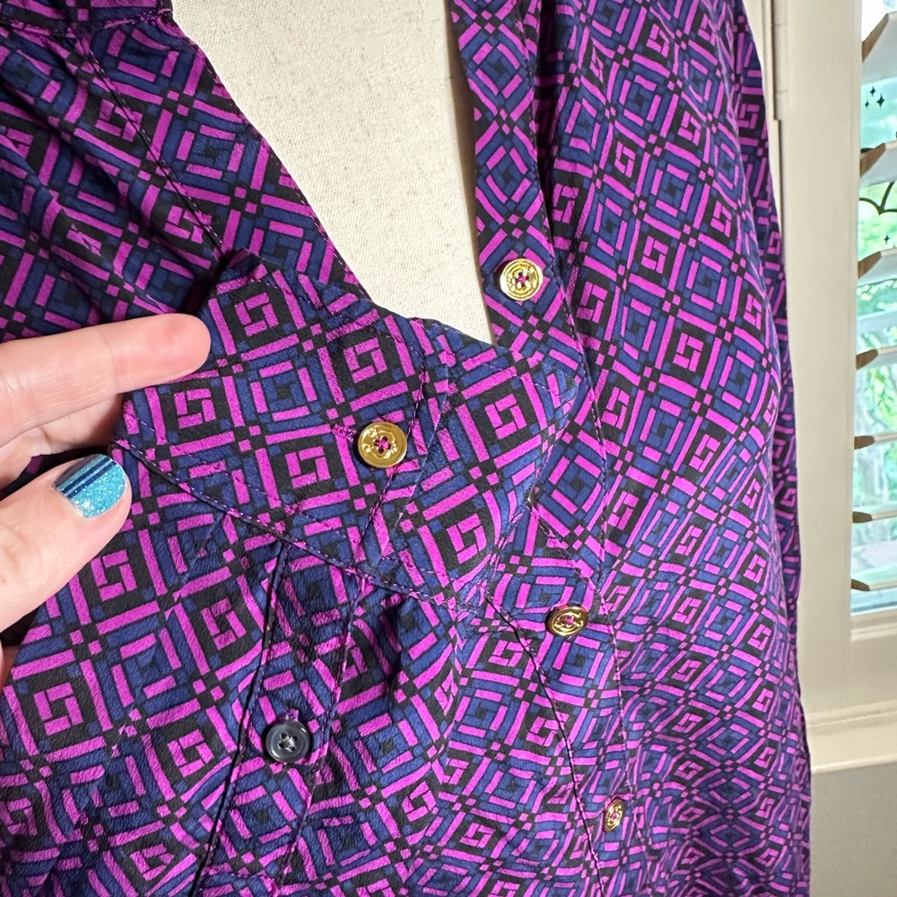 C WONDER  Brilliant Fuschia Blue Purple 100% Silk Blouse M - Picture 4 of 7